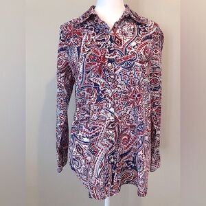 Talbots Button Up Blouse Red/White/Blue Cotton Womens Small